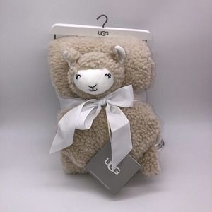 UGG Llama Baby Security Blanket Lovey Sherpa 2-Piece Gift Set Cloud Beige New